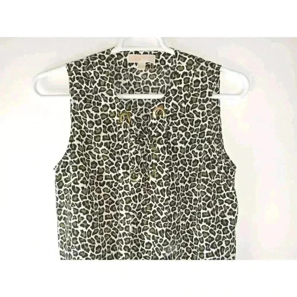 Michael Kors Women's Animal Print Lace Up Black Brown Sleeveless Tank Top sz L - Picture 2 of 11